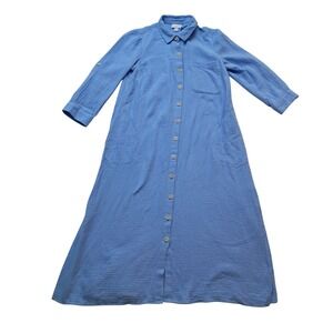 J. Jill Cotton Gauze Midi Shirtdress Women's XS Petite Light Blue Pockets Beach